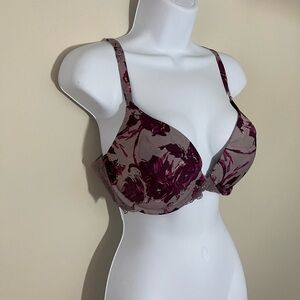 Gillian O Malley sz 38D floral bra in burgundy and gray